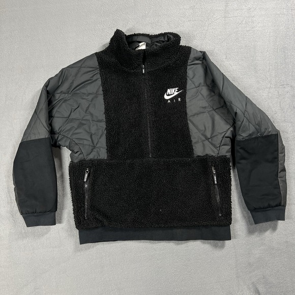 Nike Other - Nike Air Jacket Boys L Black Sherpa Fleece 1/4 Zip Pullover Quilted Youth